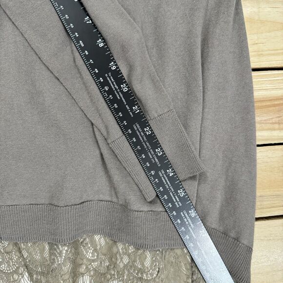 LOGO Gray Cashmere Blend Lace Trim Cardigan Sweater Size L Lagenlook Cabincore - Picture 8 of 8